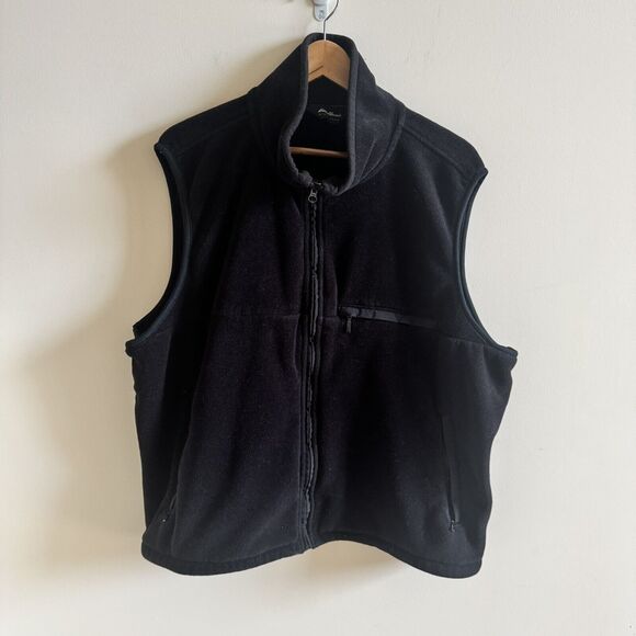 Eddie Bauer Vest Men’s XXL 2X Full Zip Made In USA Fleece Polartec Pockets Black - Picture 1 of 10